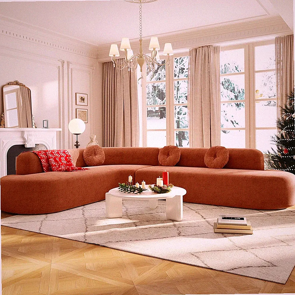 C Brandie 122'' Extra Large Orange Curved L-Shaped Sectional Sofa