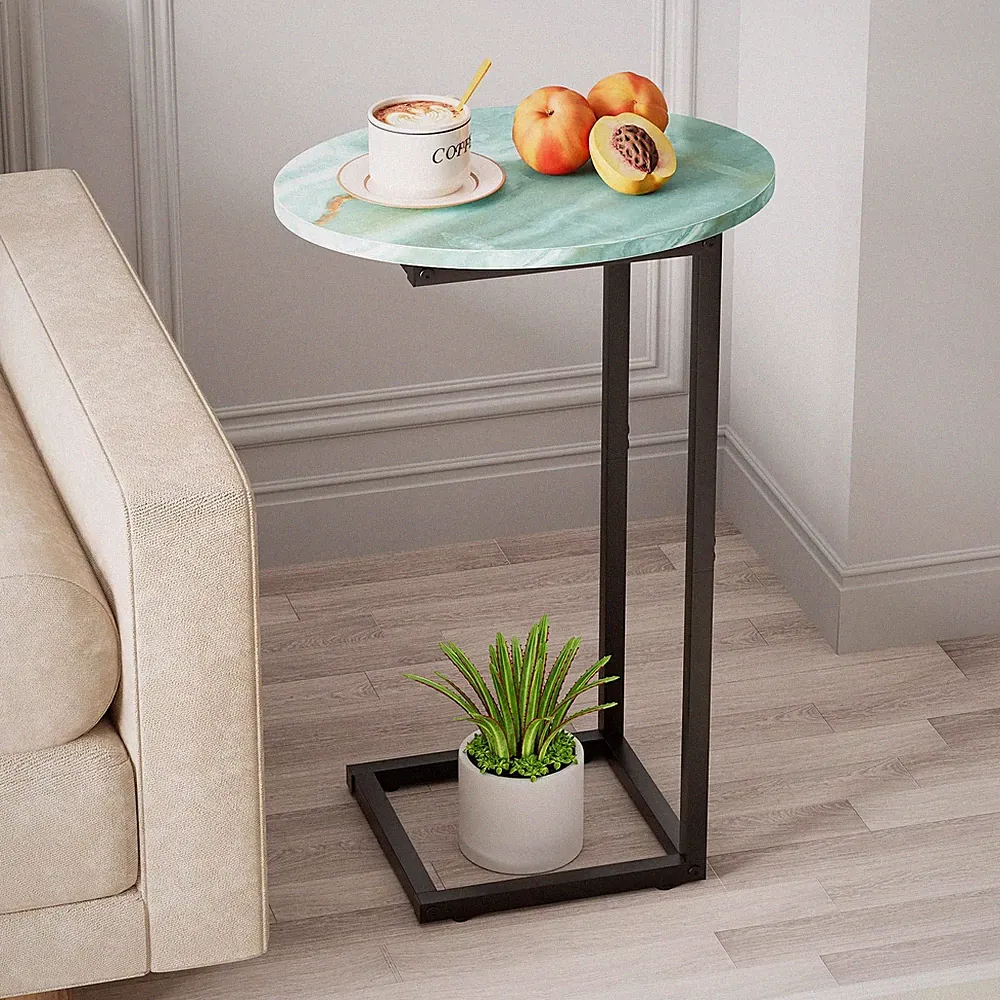 C Shaped End Side Table, Small Oval Couch Sofa Table for Bed, Snack Side Tabl...