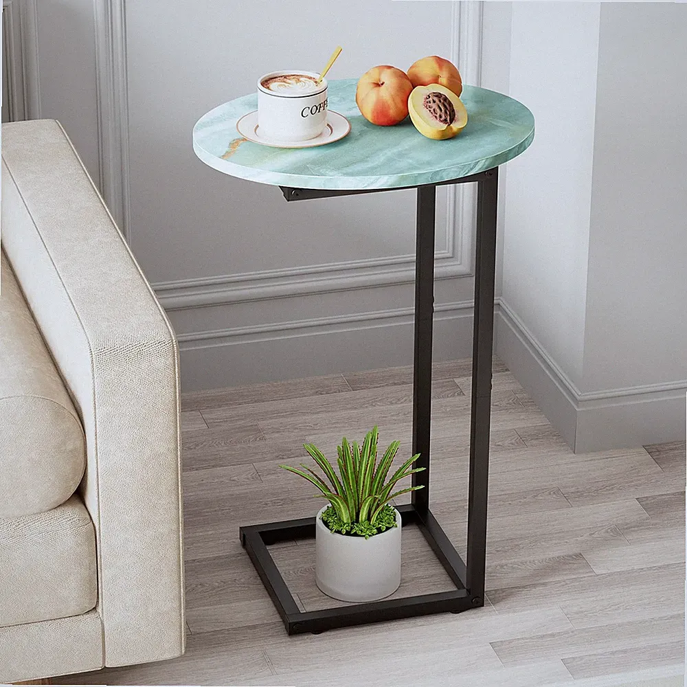 C Shaped End Side Table, Small Oval Couch Sofa Table for Bed, Snack Side Tabl...