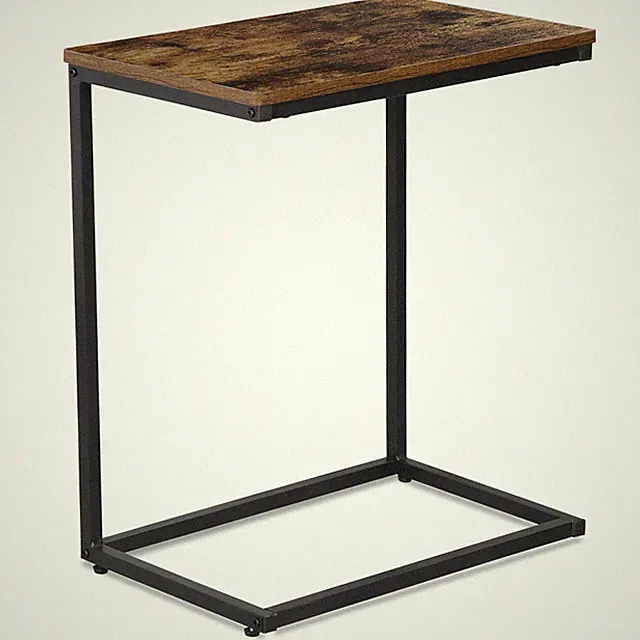 C Shaped End Table 25"H Side Table with Metal Leg for Couch Slide Under Brown