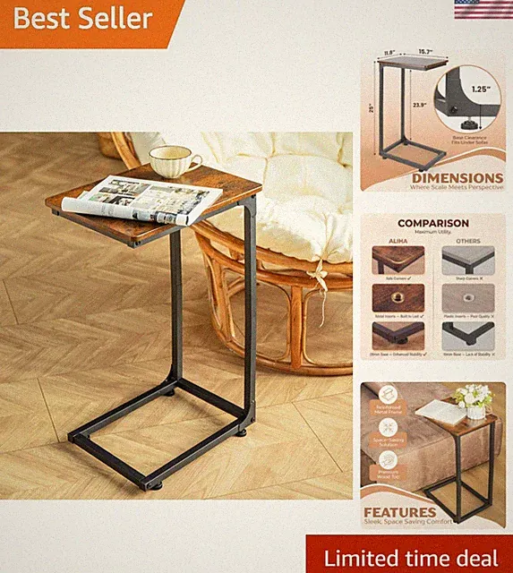 C Shaped End Table | C Table for Sofa with Rounded Corners | Slide Under Couc...