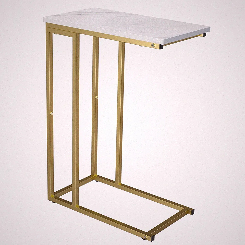 C Shaped End Table, Couch Side Table that Slide Under Sofa Bed, Small Table f...