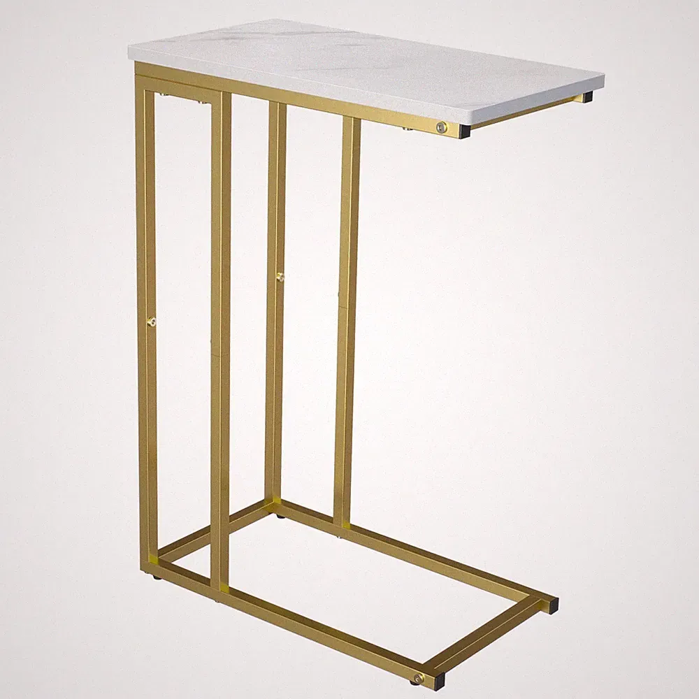 C Shaped End Table, Couch Side Table That Slide Under Sofa Bed, Small Table f...