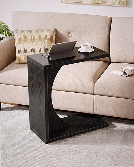 C-Shaped End Table for Couch, C Table for Sofa, Side Table for Living Room,Black