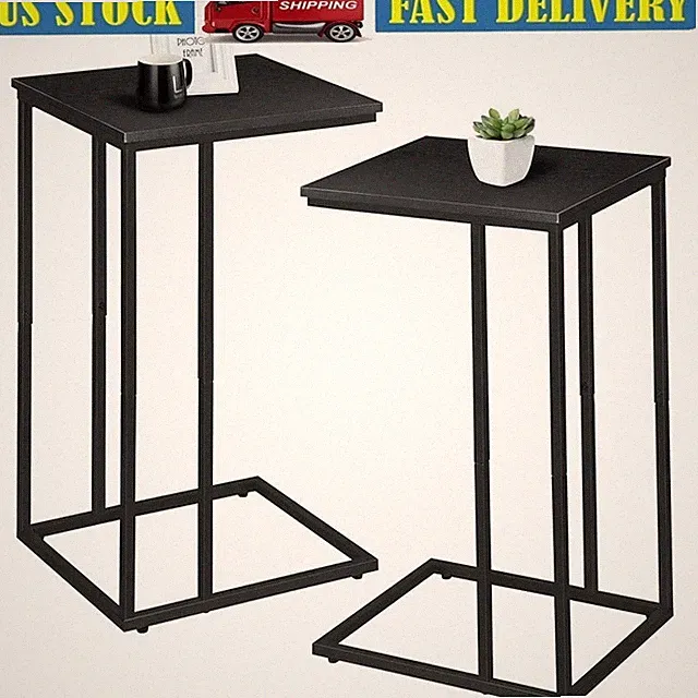 C Shaped End Table Set of 2 Adjustable Side Table Couch Small Spaces Home Office