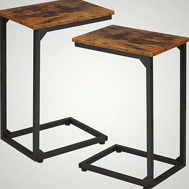 C Shaped End Table Set of 2, Couch Side Table that Slide Under