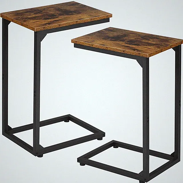 C Shaped End Table Set of 2, Couch Side Table that Slide Under Sofa, Narrow S...