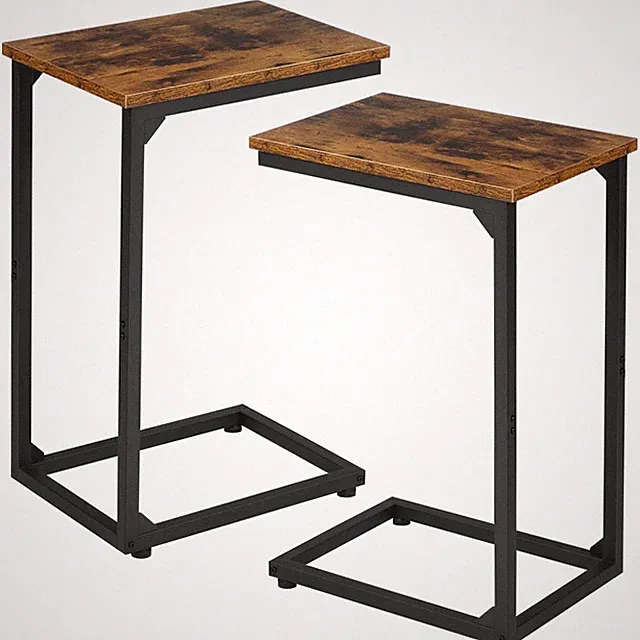 C Shaped End Table Set of 2, Couch Side Table that Slide Under Sofa, Narrow S...