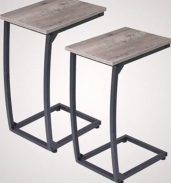 C Shaped End Table Set of 2,Side Table for Couch,Sofa End Table with Metal Fr...
