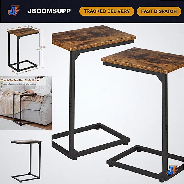 C Shaped End Table Set of 2 - Slide Under Couch Side Tables for Living Room