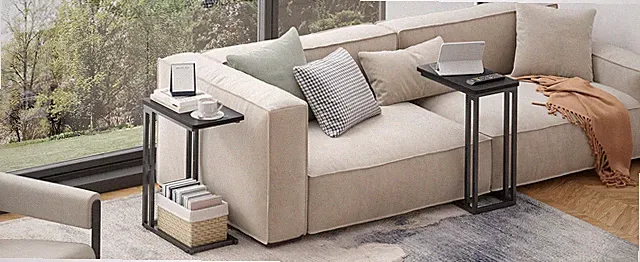 C Shaped End Table - Slide Under Sofa Couch Bed, Small Table for