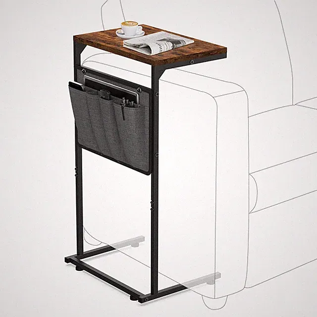 C Shaped End Table, Small Side Table for Couch and Recliner, Slide Under Sofa...