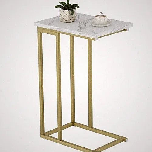 C Shaped End Table, Small Side Tables for Sofa Bed, Couch Tables Square Gold