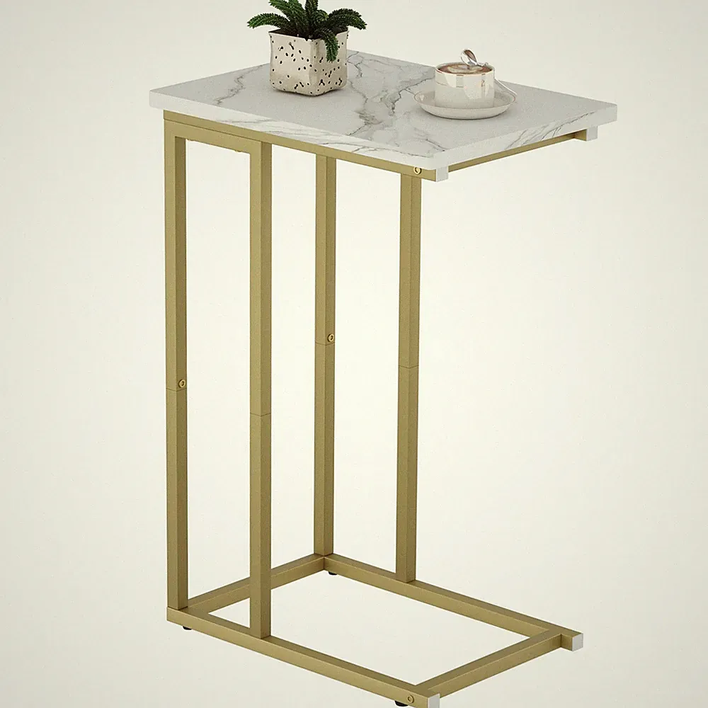 C Shaped End Table, Small Side Tables for Sofa Bed, Couch Tables that Slide U...