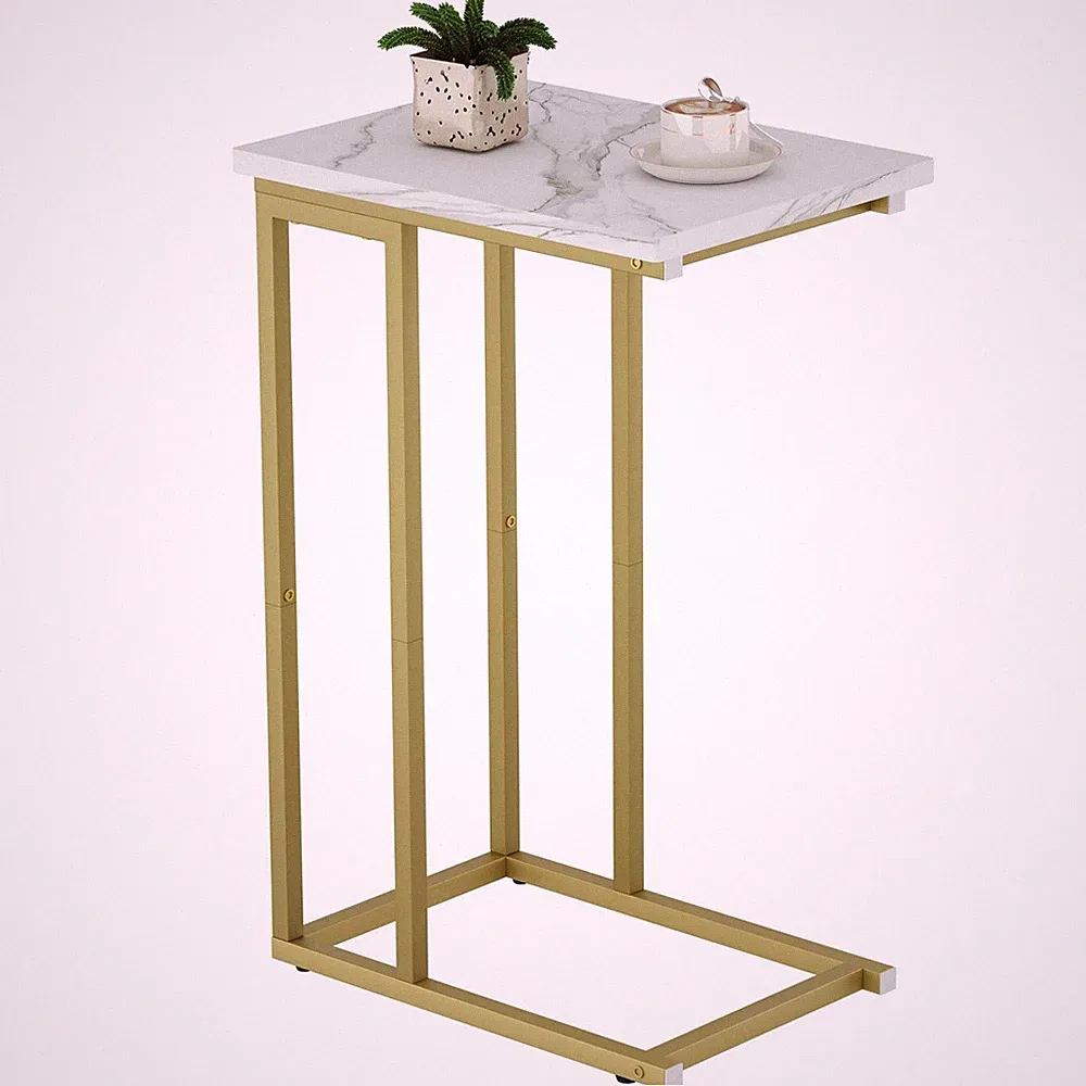 C Shaped End Table, Small Side Tables for Sofa Bed, Couch Tables That Slide U...