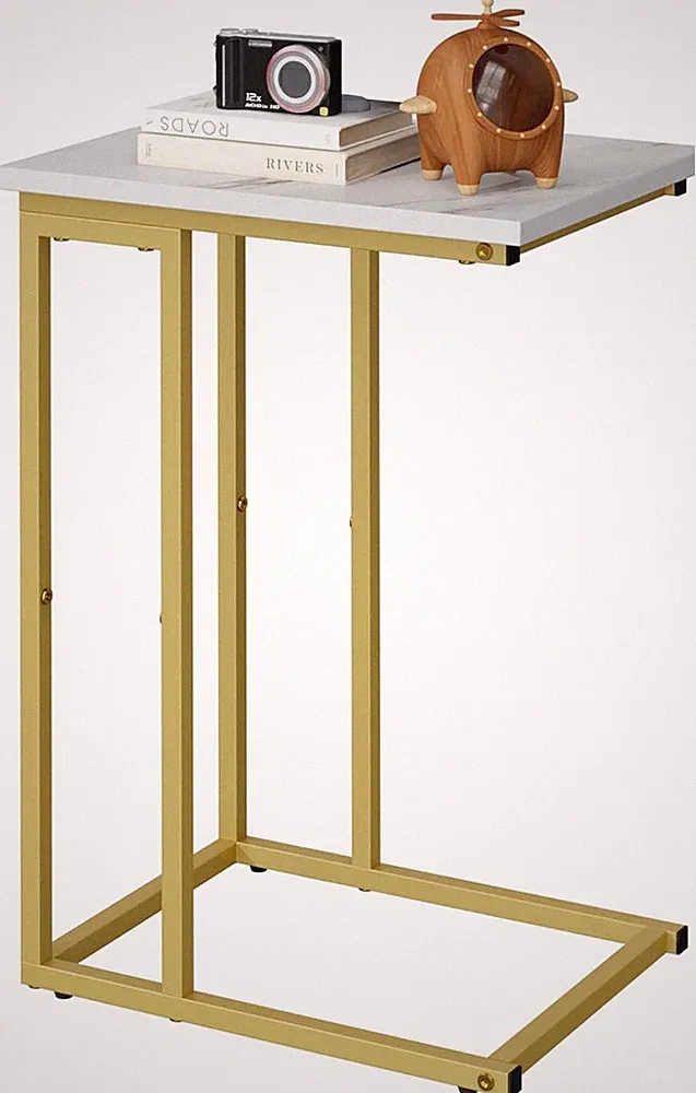 C Shaped End Table, Small Side Tables for Sofa Bed, Couch Tables That Slide Unde