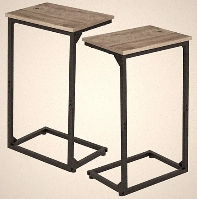 C Shaped End Tables Set of 2 Couch Side Tables Slide Under Sofa Trays