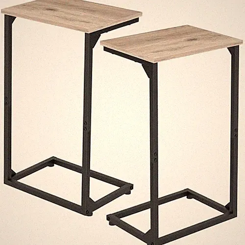 C Shaped End Tables Set of 2, Couch Side Tables That Slide Under, TV Greige