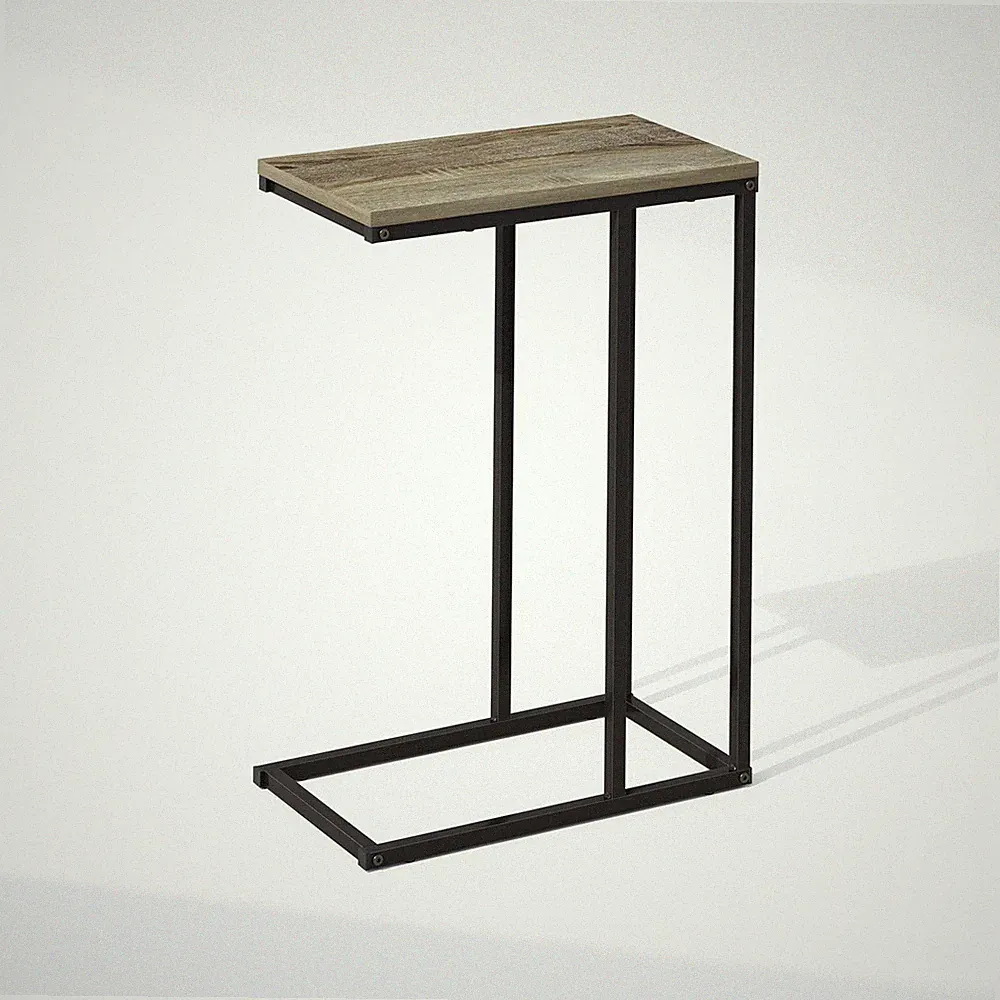C-Shaped Side Table End Table Couch Sofa & Bed W/ Metal Frame French Oak Grey
