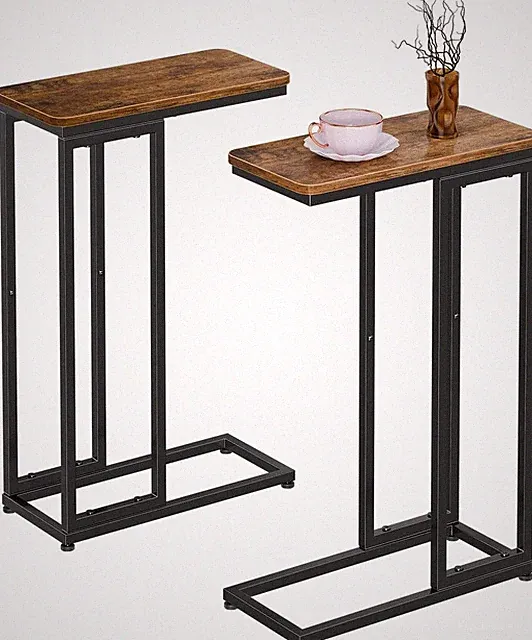 C Shaped Side Table, End Table Set of 2, Sofa Couch Table TV