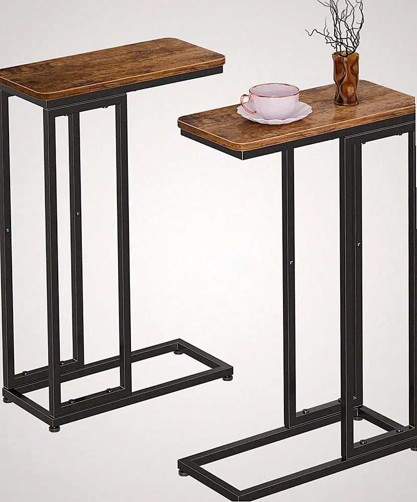 C Shaped Side Table, End Table Set of 2, Sofa Couch Table TV Tray for Living