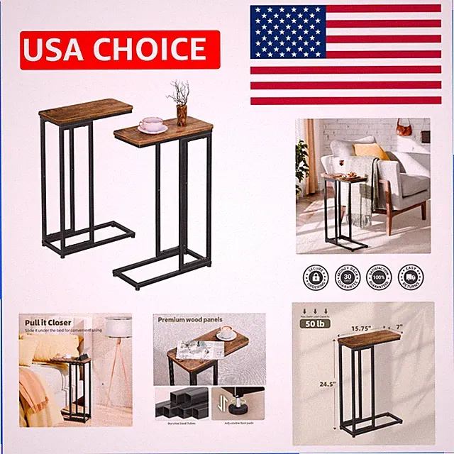 C Shaped Side Table, End Table Set of 2, Sofa Couch Table TV Tray for Living...