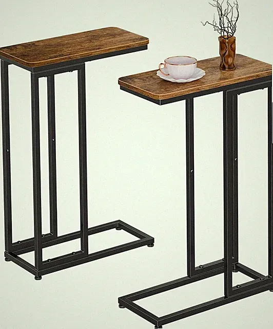 C Shaped Side Table, End Table Set of 2, Sofa Couch Table TV Tray for Living Roo