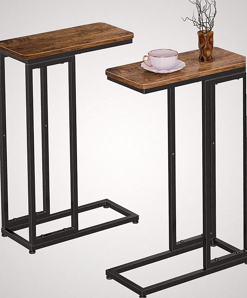 C Shaped Side Table End Table Set of 2 Sofa Couch Table TV Tray for Living Room