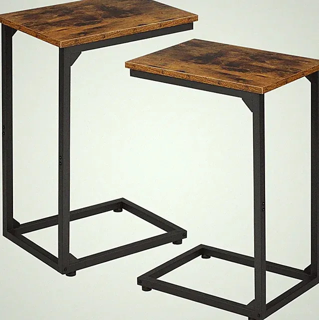 C Shaped Side Table, End Tables Living Room Set of 2, Slide under Couch Table fo