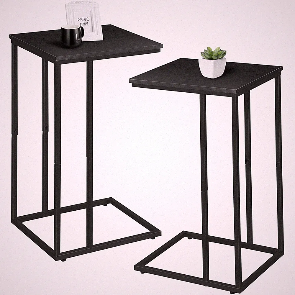 C Shaped Side Table Set of 2, Skinny Sofa Table for Sofa and Bed, Couch Table...