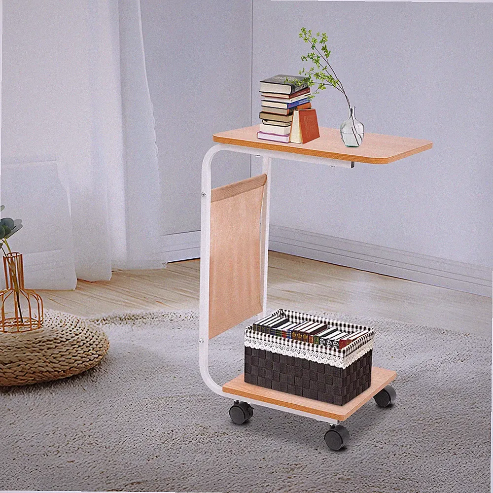 C-Shaped Side Table Sofa Bed Side Table With 4 Wheels Coffee Table Laptop Stand