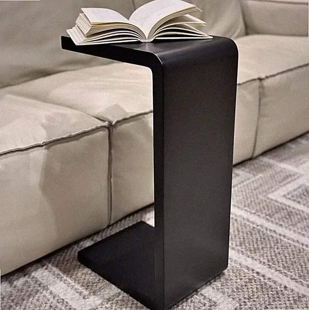 C Shaped Solid Wood End Table for Couch & Bed - Space Saving Snack Table