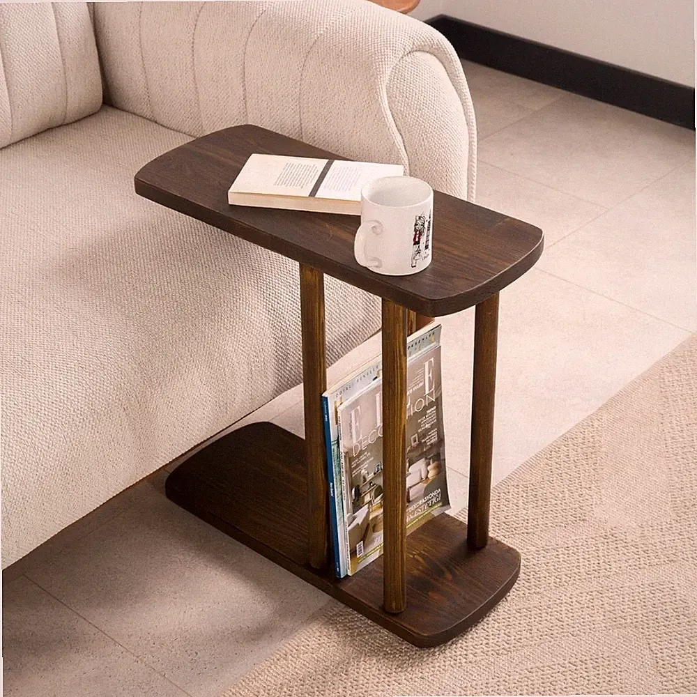 C-Shaped Solid Wood End Table, Side Table for Couches, Under Couch Side Table
