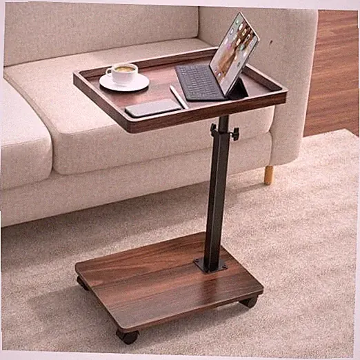 C Table End Table Adjustable Height, 360°Swivel TV Tray Table 1 Walnut Brown
