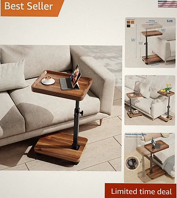 C Table with Wheels, Adjustable Height, 360° Swivel Bed Tray Table