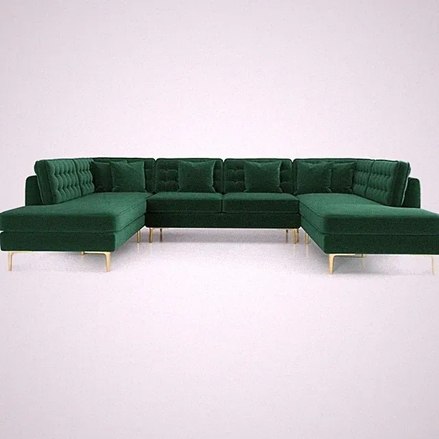 Cale Modern Living Room U-Shaped Velvet Corner Sectional Couch in Green