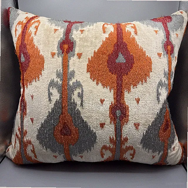 Callisto Ikat Lumbar Pillow 21x18 Orange Gray Distressed Boho Down