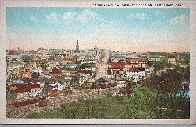 Cambridge Ohio Panorama Business Section View Vintage Postcard T. Robbins