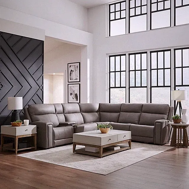 Camden Power Reclining 6 Piece Sectional Sofa - Aline Light Gray Leather