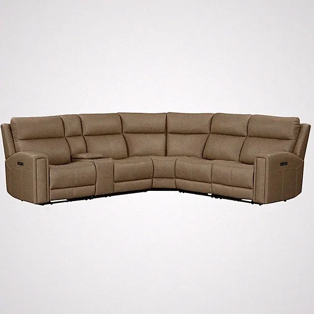 Camden Power Reclining 6 Piece Sectional Sofa - Aline Toast Brown Leather