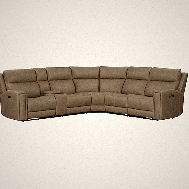 Camden Power Reclining 6 Piece Sectional Sofa - Aline Toast Brown Leather