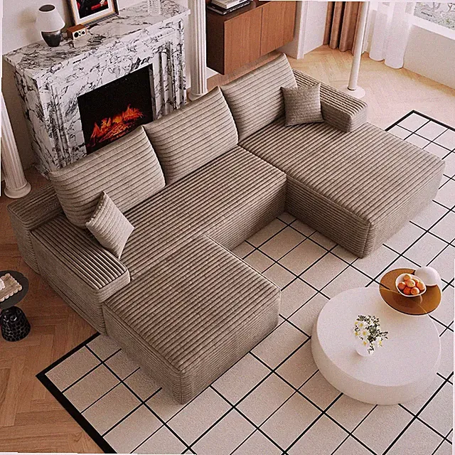 Camel 107" Oversized L-Shaped Sectional Boneless Sofa with Ottoman & Chaise