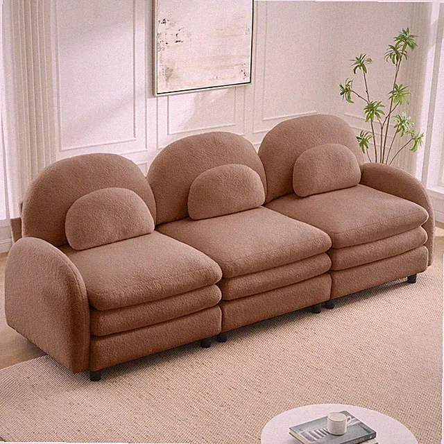 Camel 3-Seater Modular Loveseat, Curved Back, Plush Fleece Cushion