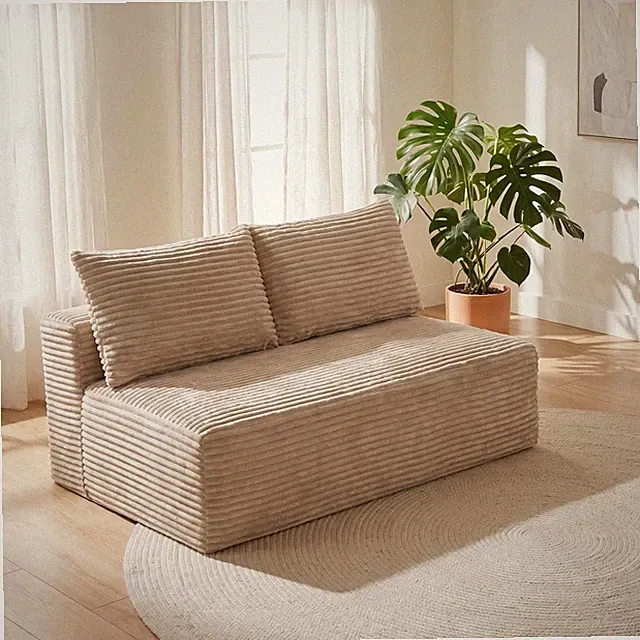 Camel Corduroy Armless Legless Loveseat Sofa, 2-Seater for Small Space
