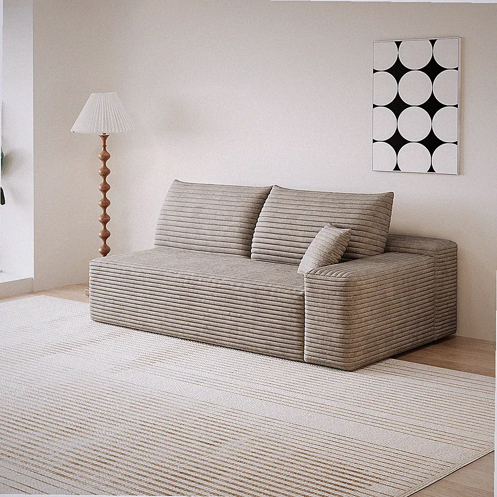 Camel Corduroy Sectional Sofa, 3-Seater Right Chaise, 68.9"L x 37.4"W