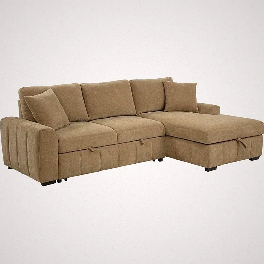 CAMEL FABRIC SLEEPER SOFA SECTIONAL POP UP CHAISE STORAGE LIVING ROOM FURNITURE