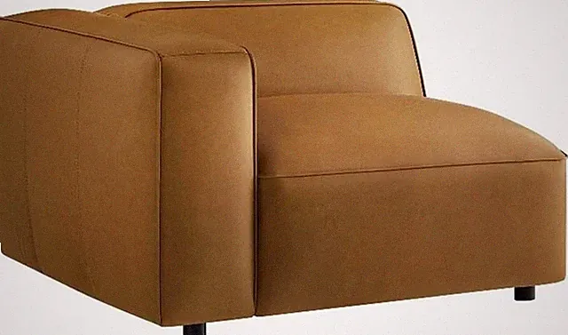 Camel Vegan Leather Left Modular Armchair - Mid Century Modern Sofa Chair