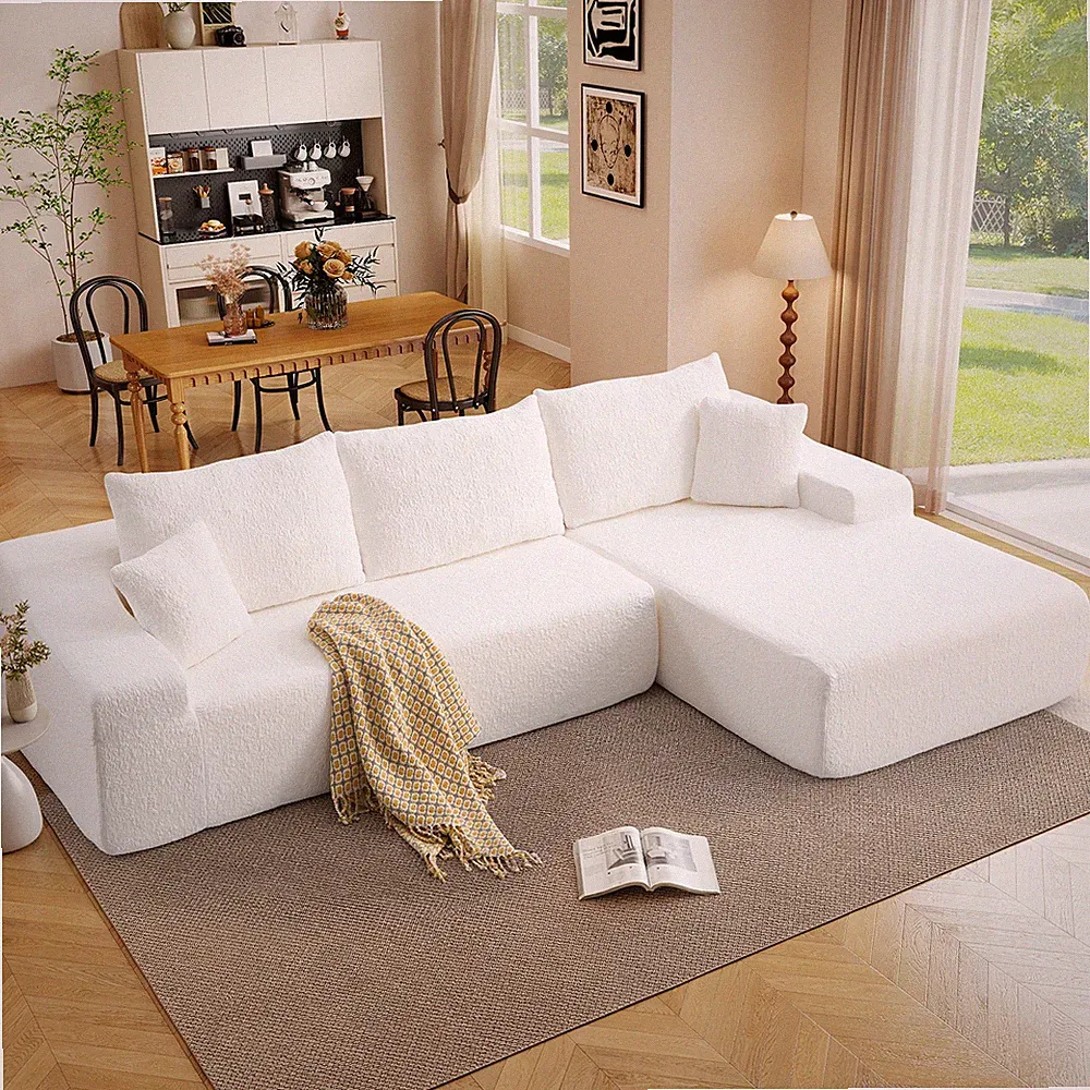 CANMOV 108"L Shaped Boneless Couch w/ Right Chaise 3 seat Sofa Memory Foam Couch