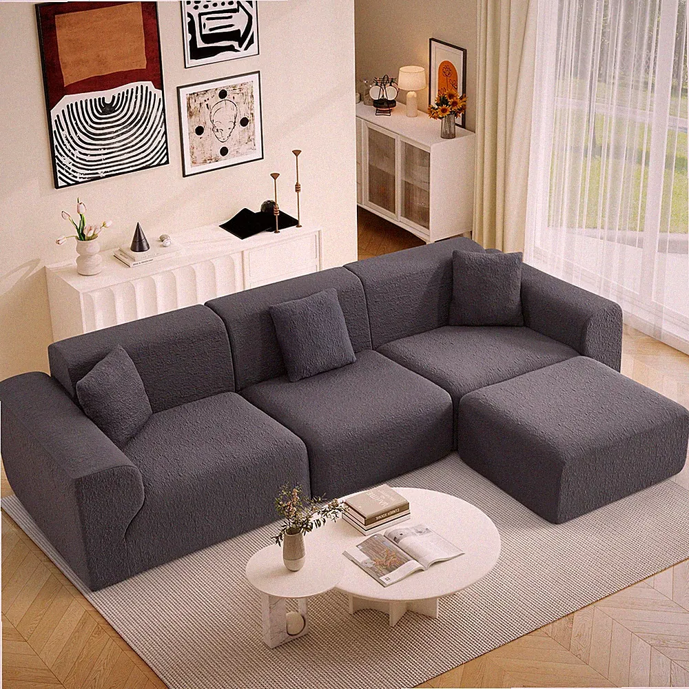 CANMOV 114" Sectional Couches Boneless Foam Modular Sectional Sofa with Ottoman