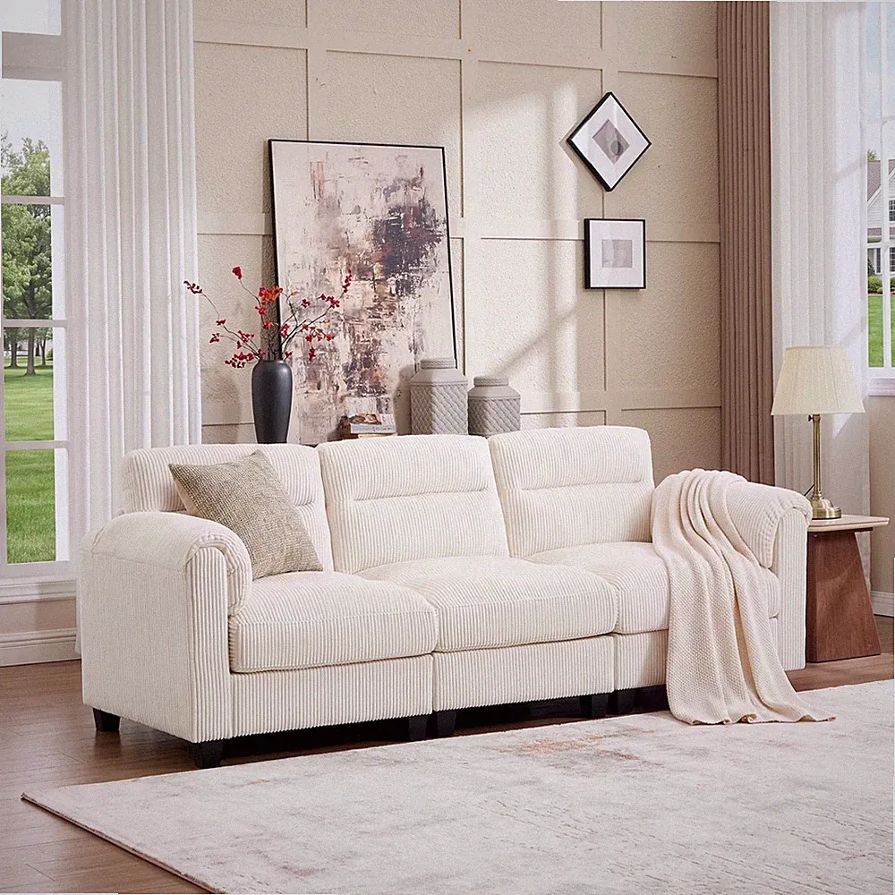 Canmov 3-Seater Modular Sectional Couch, Corduroy Sectional Sofa for Living Room